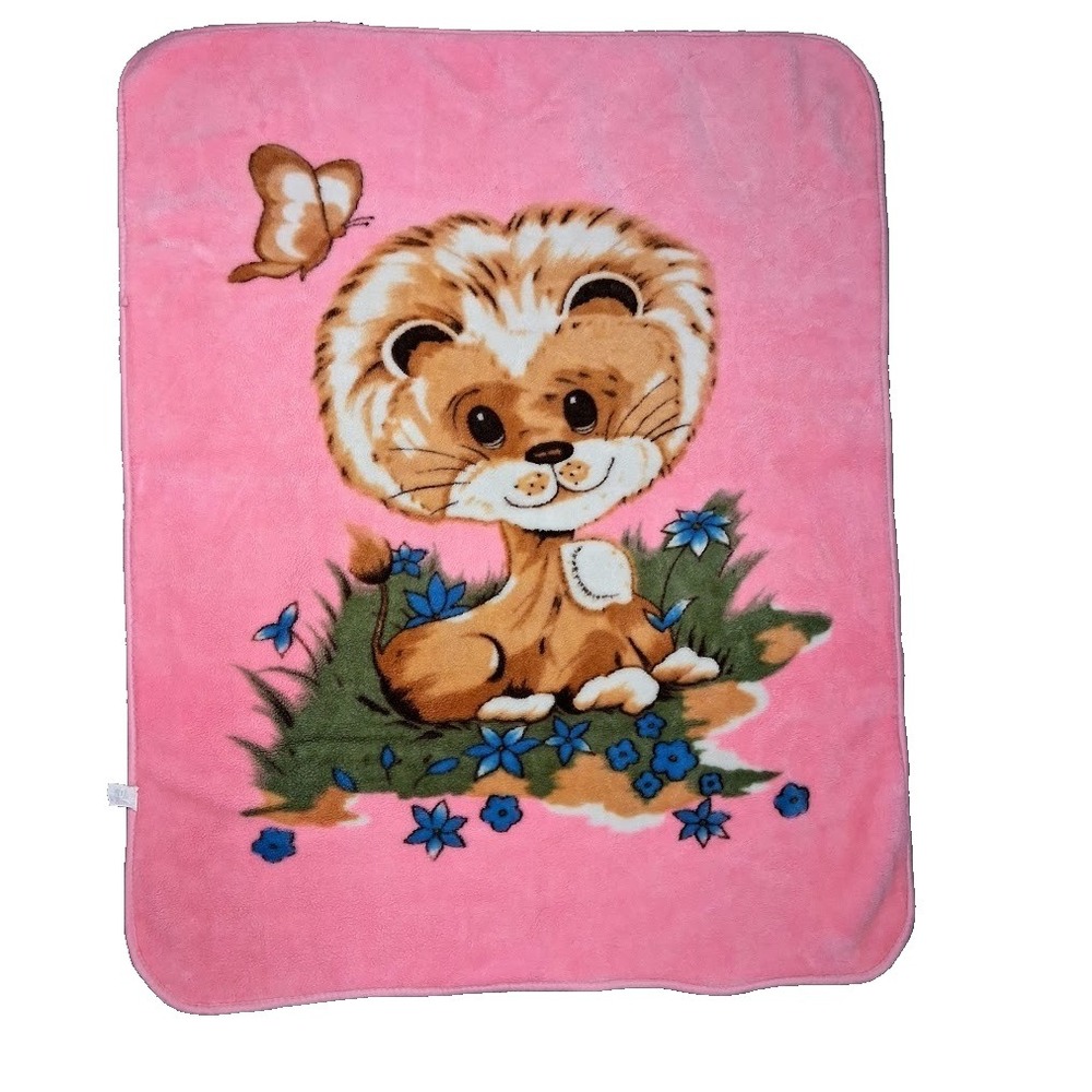 Lion Pink Fleece Butterfly Throw Blanket 40x50 Thick Soft Blue Flowers Unbranded